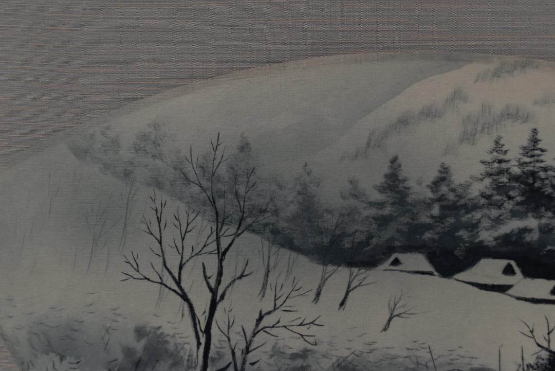 【真作】杉原元人/扇面雪中山水図/田家図/掛軸☆宝船☆Z-687