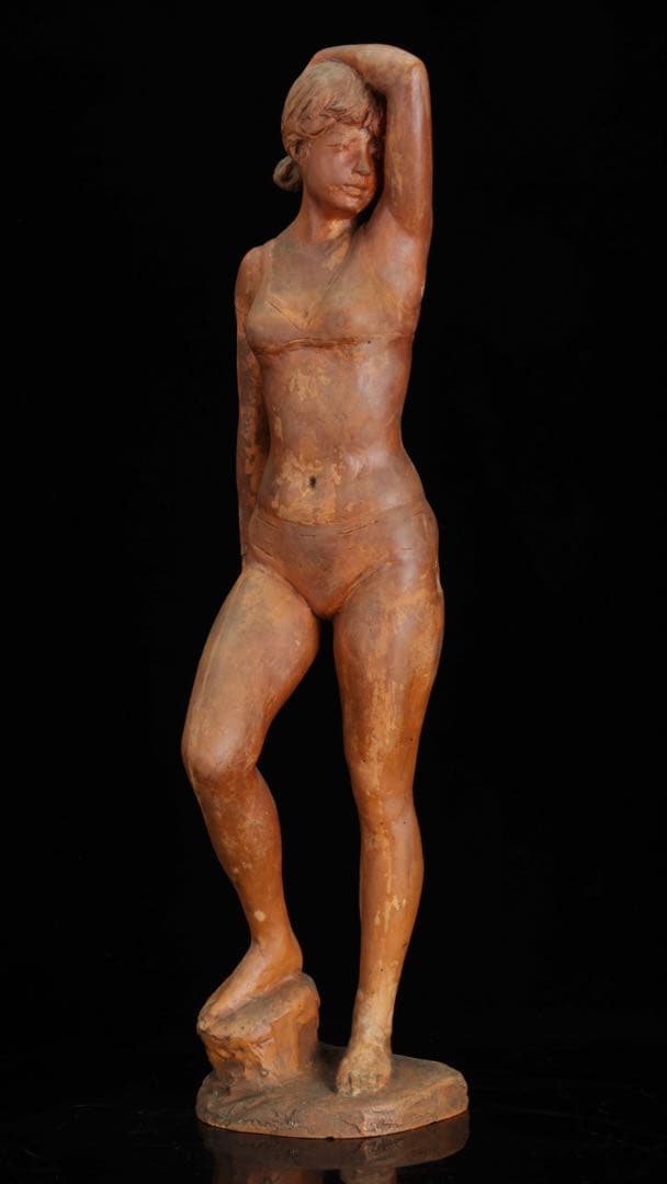 彫刻家【林昭三】石膏 少女像 高さ52㎝ 女性像 人物像 彫刻 美術品 日展会員