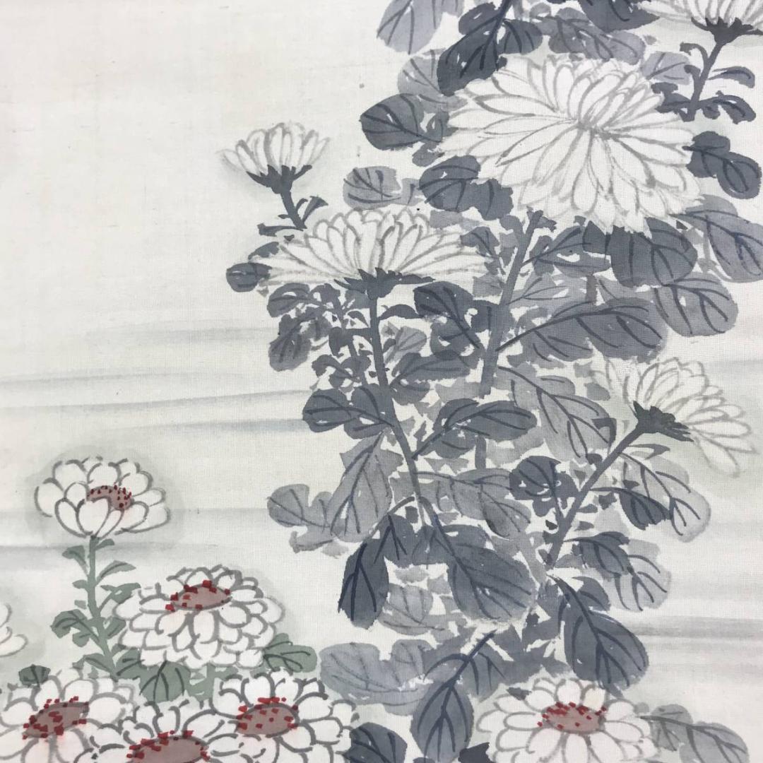 【真作】福岡稲城/菊図/花図/掛軸/名家伝来/AD-301