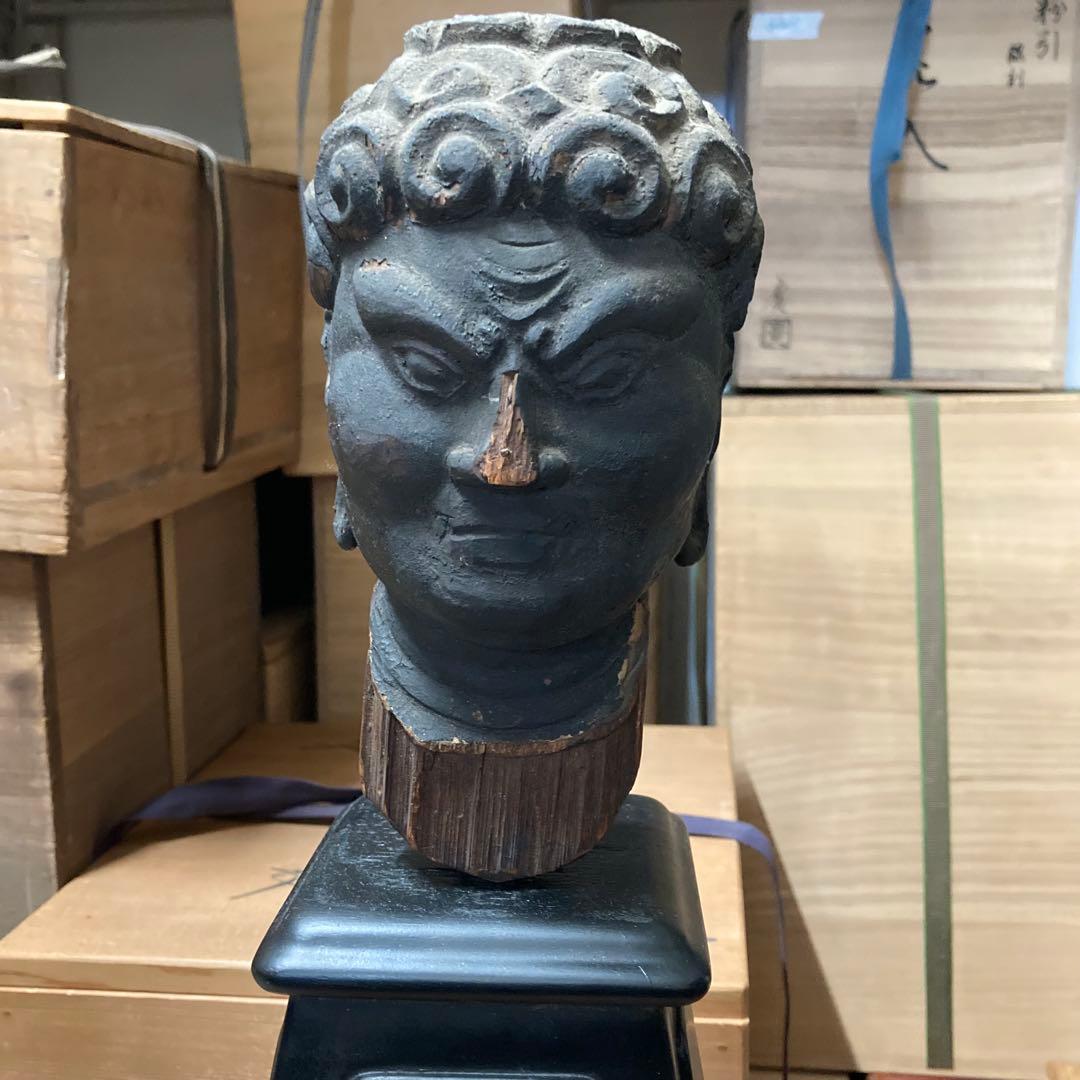 室町〜江戸時代　不動明王像　仏頭　木彫