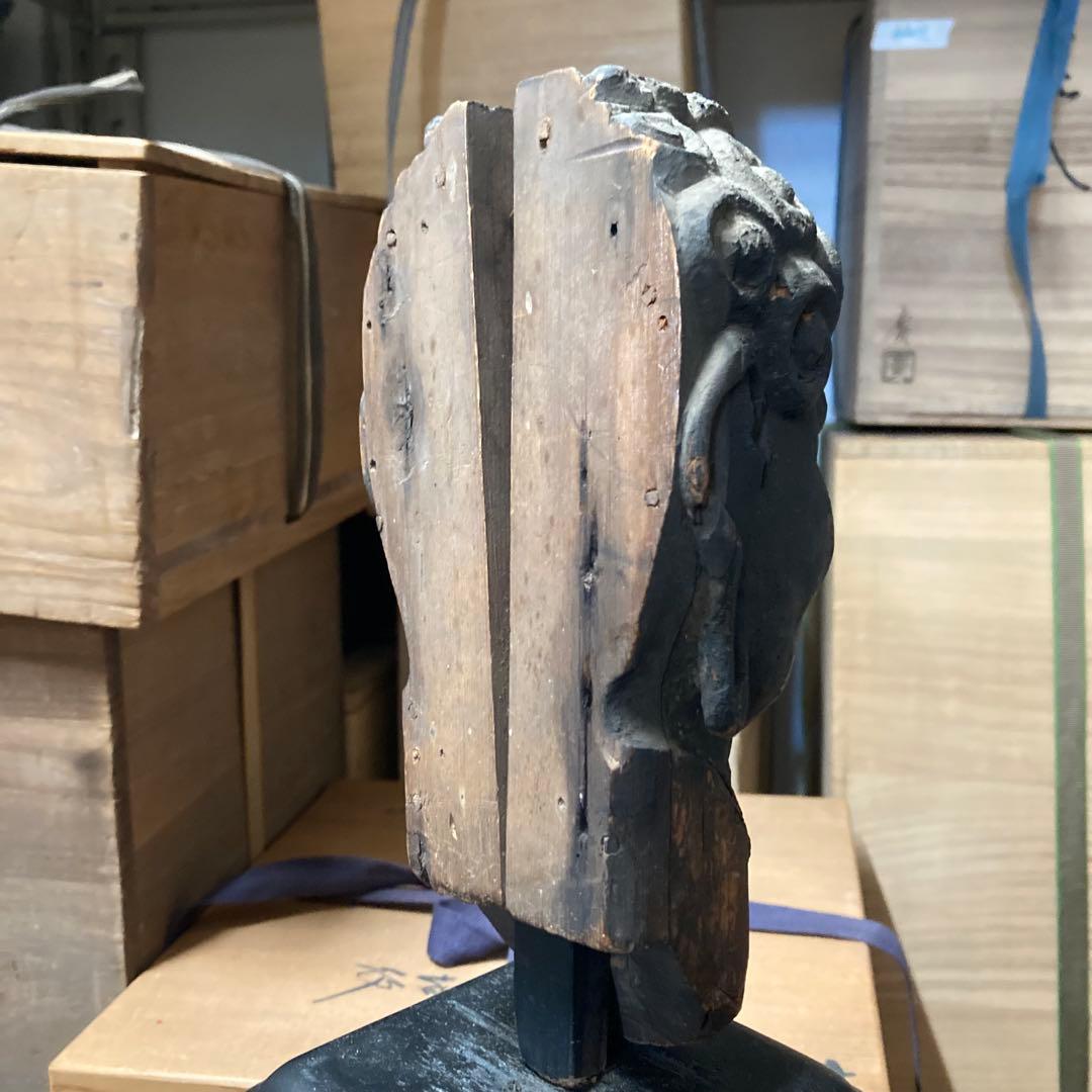 室町〜江戸時代　不動明王像　仏頭　木彫