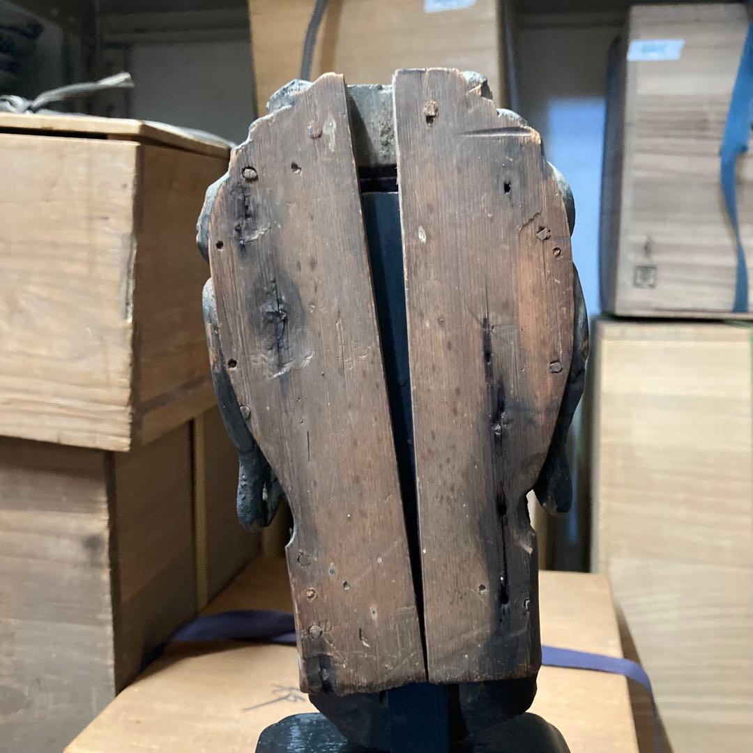 室町〜江戸時代　不動明王像　仏頭　木彫