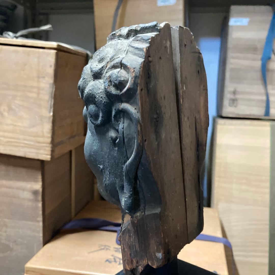 室町〜江戸時代　不動明王像　仏頭　木彫