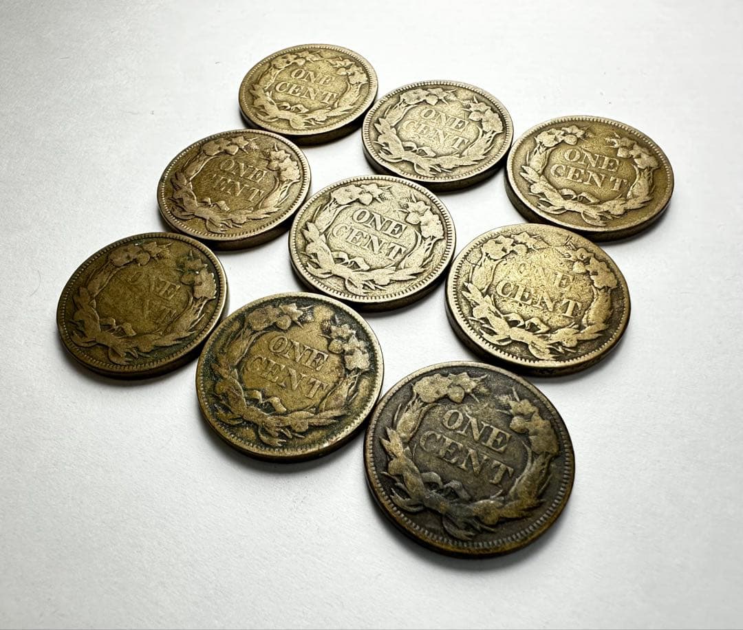 【9枚セット】 アメリカ硬貨 青銅貨 １セント フライング イーグル ダメージ有