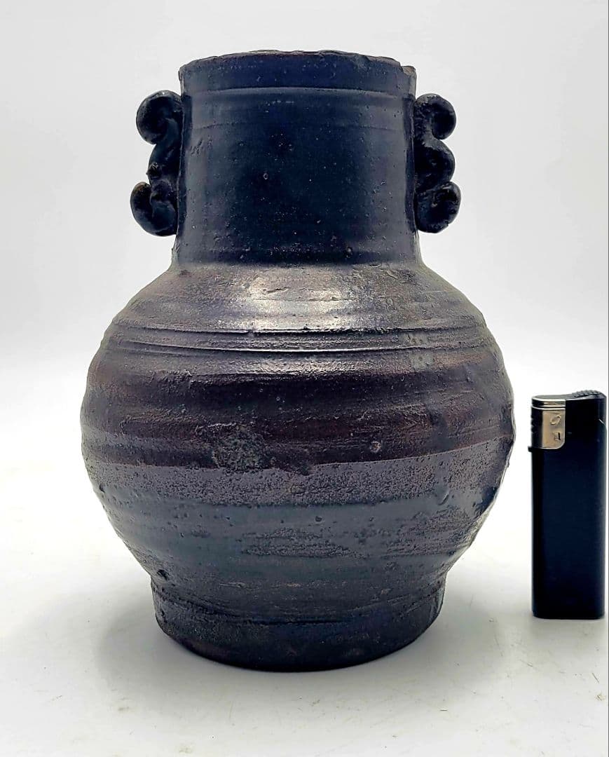 茶道具　耳付き壺　花入れ　九州の焼物？　江戸時代　骨董品、美術品