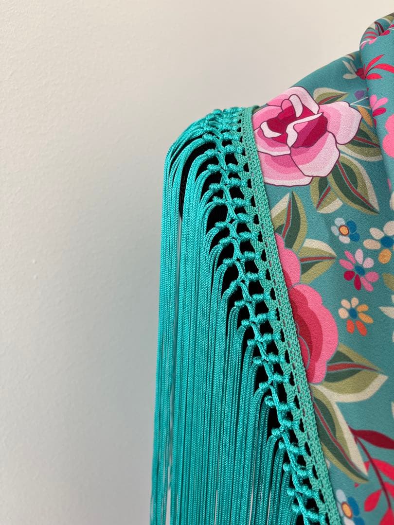 フラメンコ　マントンシージョ ブルーグリーンxマントン風花柄　ブルグリフレコ