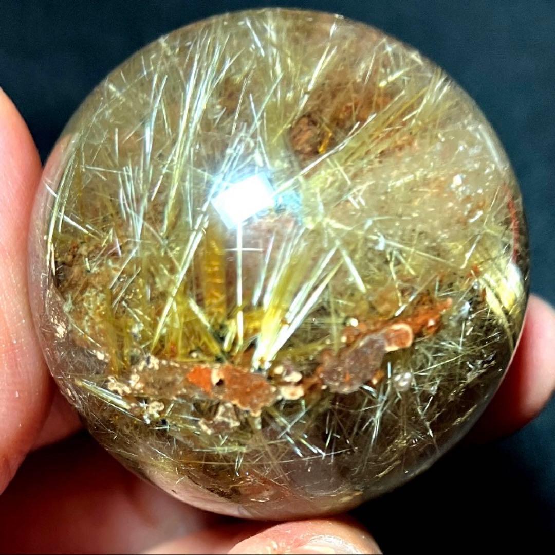 38mm ゴールドタイチンルチルクォーツ　丸玉　スフィア　金針水晶