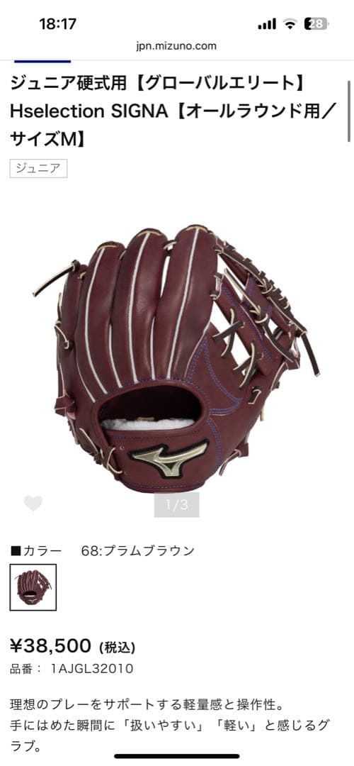 お値下げしました！Mizuno SIGNA硬式グローブ Mサイズ