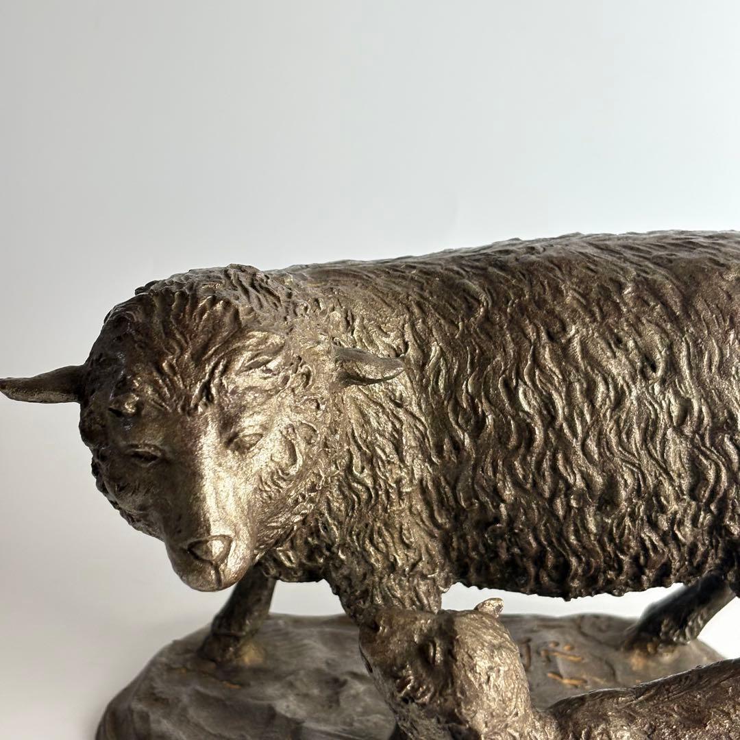 芳山 ブロンズ 銅器 親子羊 置物 飾物 鋳銅 縁起物