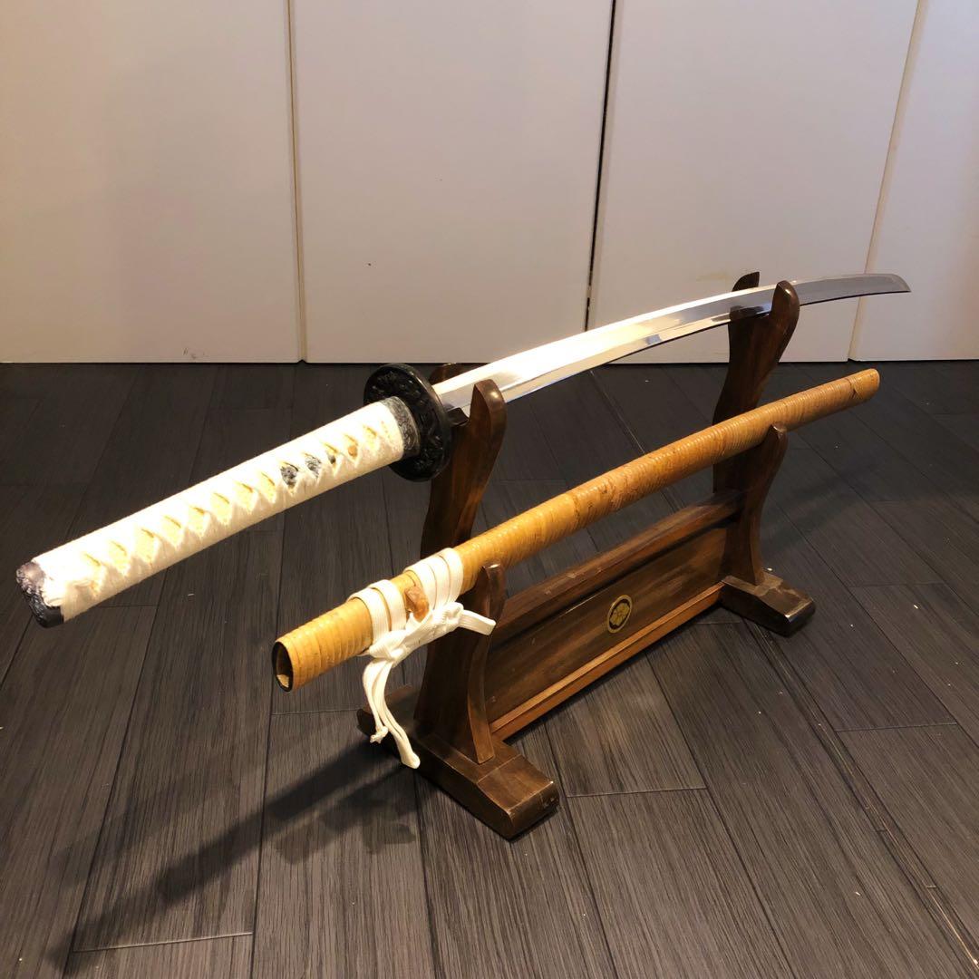 高級模造刀　籐巻拵え　居合刀　藤巻鞘　白拵え　合金　籐巻柄　重みあり