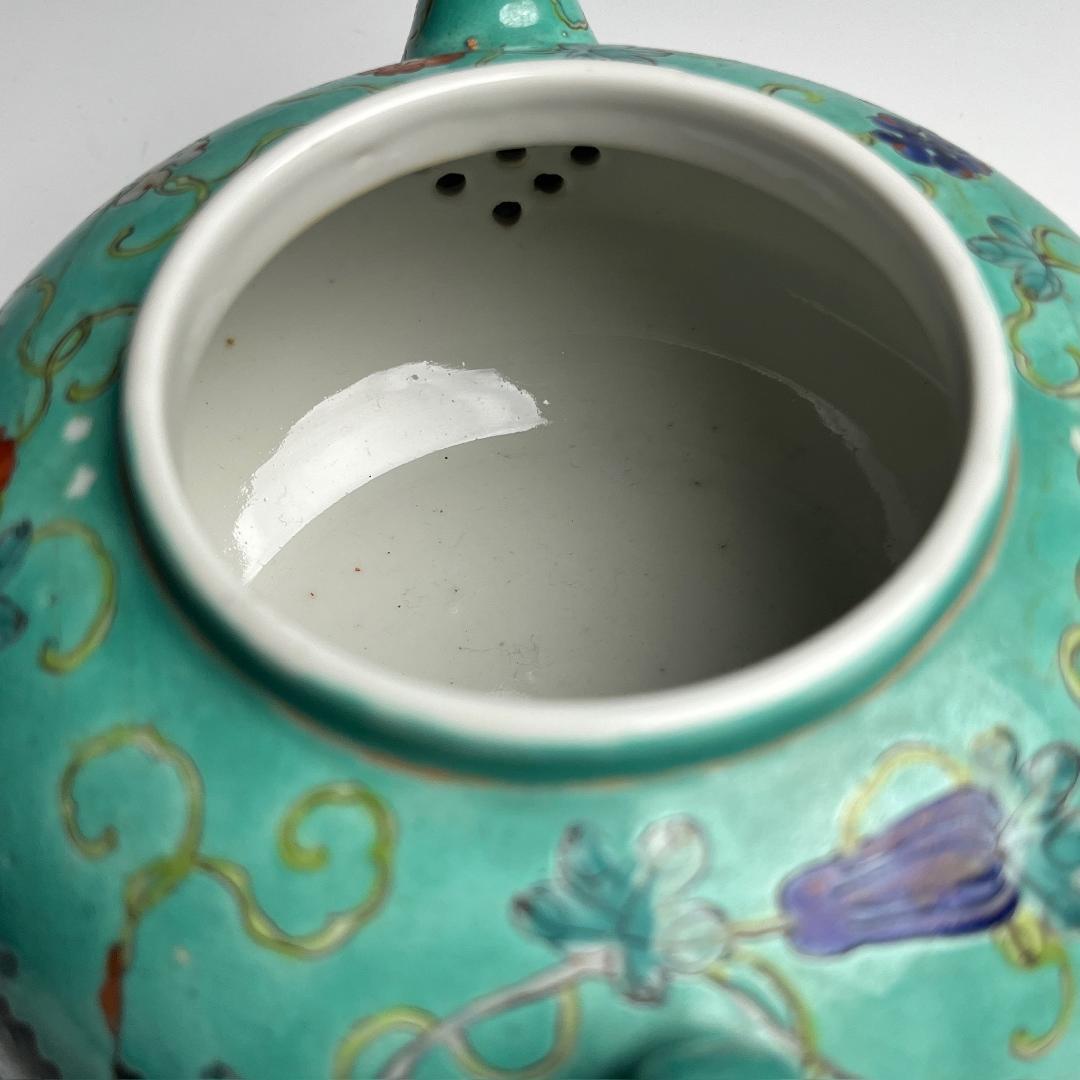 緑釉粉彩瓜果蝶紋水注 大清光緒年製 款 中国古玩 美術 唐物 A560