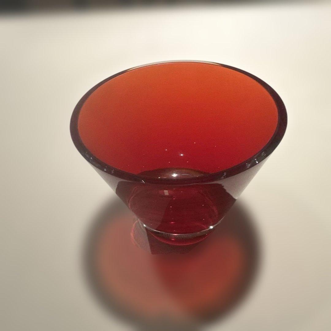  コーン型ガラス置物 赤/オレンジ