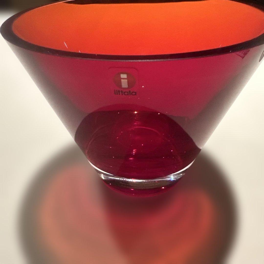  コーン型ガラス置物 赤/オレンジ