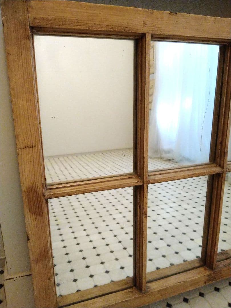 ※最終価格※　フランスアンティークミラー　パイン材　窓枠デザイン