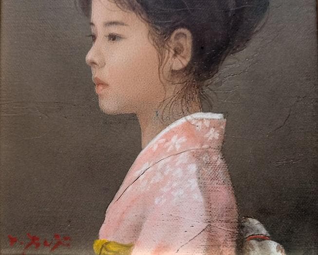 藤井勉　「少女　華」　0号　油彩画　　真筆