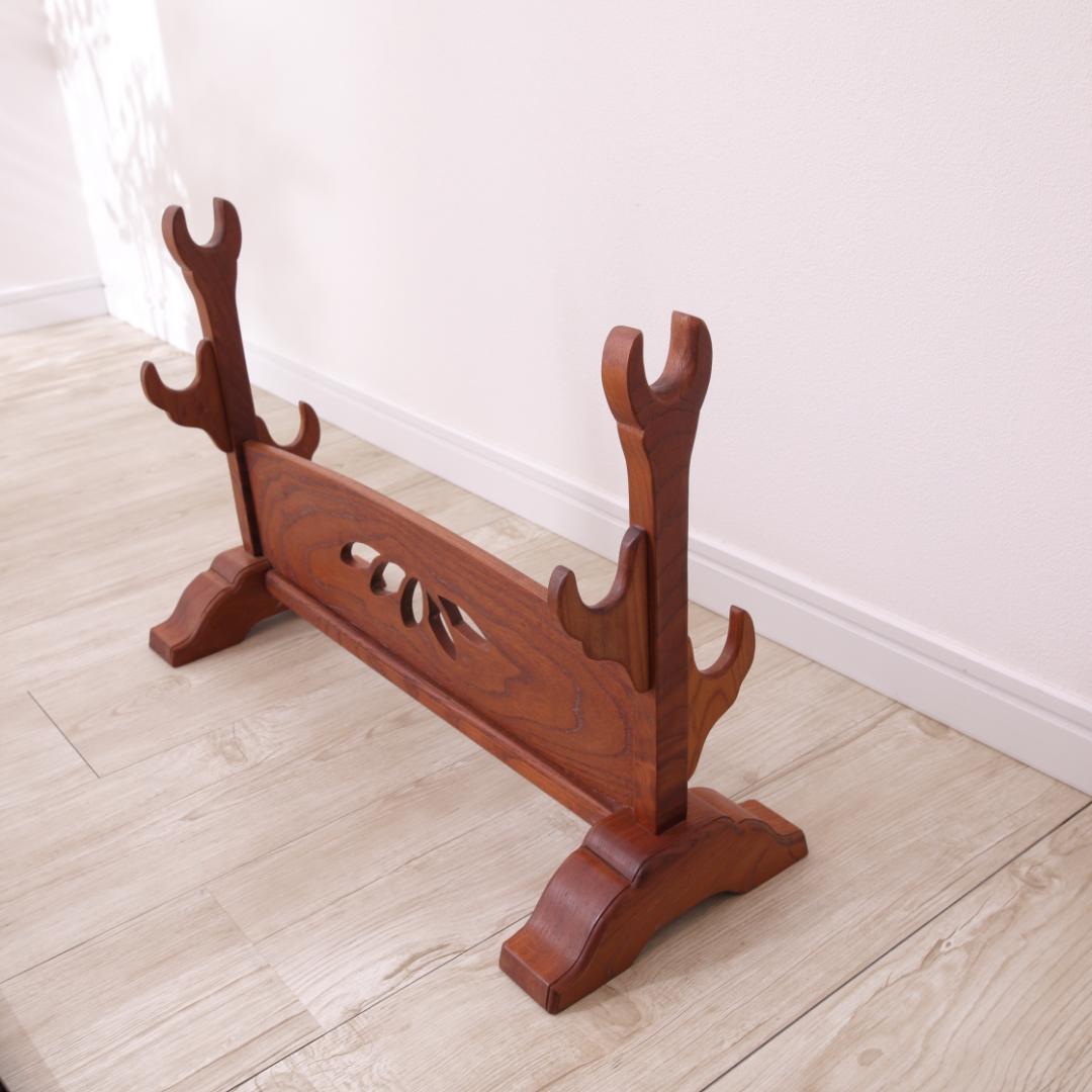 模造刀 日本刀 大小セット 黒柄 木製刀掛け(刀置き)・収納袋セット