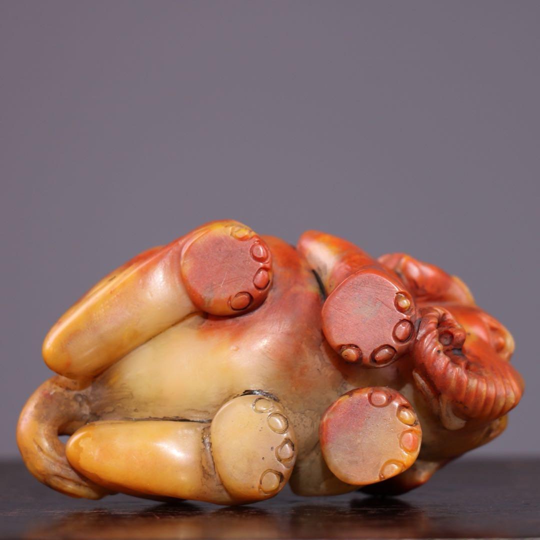 旧蔵　極細工彫刻　天然　寿山石 象　置物　古美術　美品　逸品　アンティーク