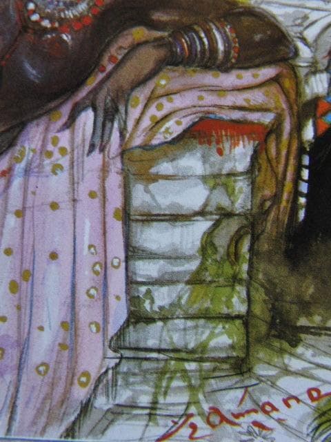 天野喜孝、【秘境のアフリカの女王】希少な大判額装用画集より、新品額装付、状態良好