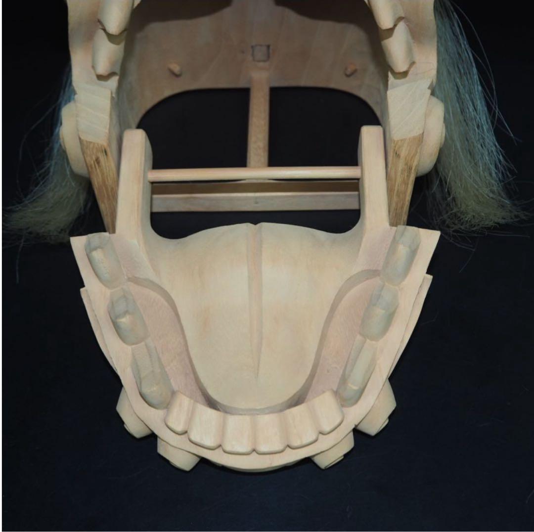 送料無料　富山県無形文化財　横山一夢作　木彫獅子頭　共箱共布作歴付　日展彫刻家