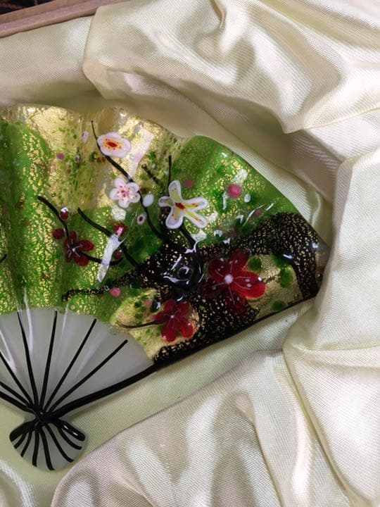 レア　美品　黒木国昭　ガラス扇面飾り