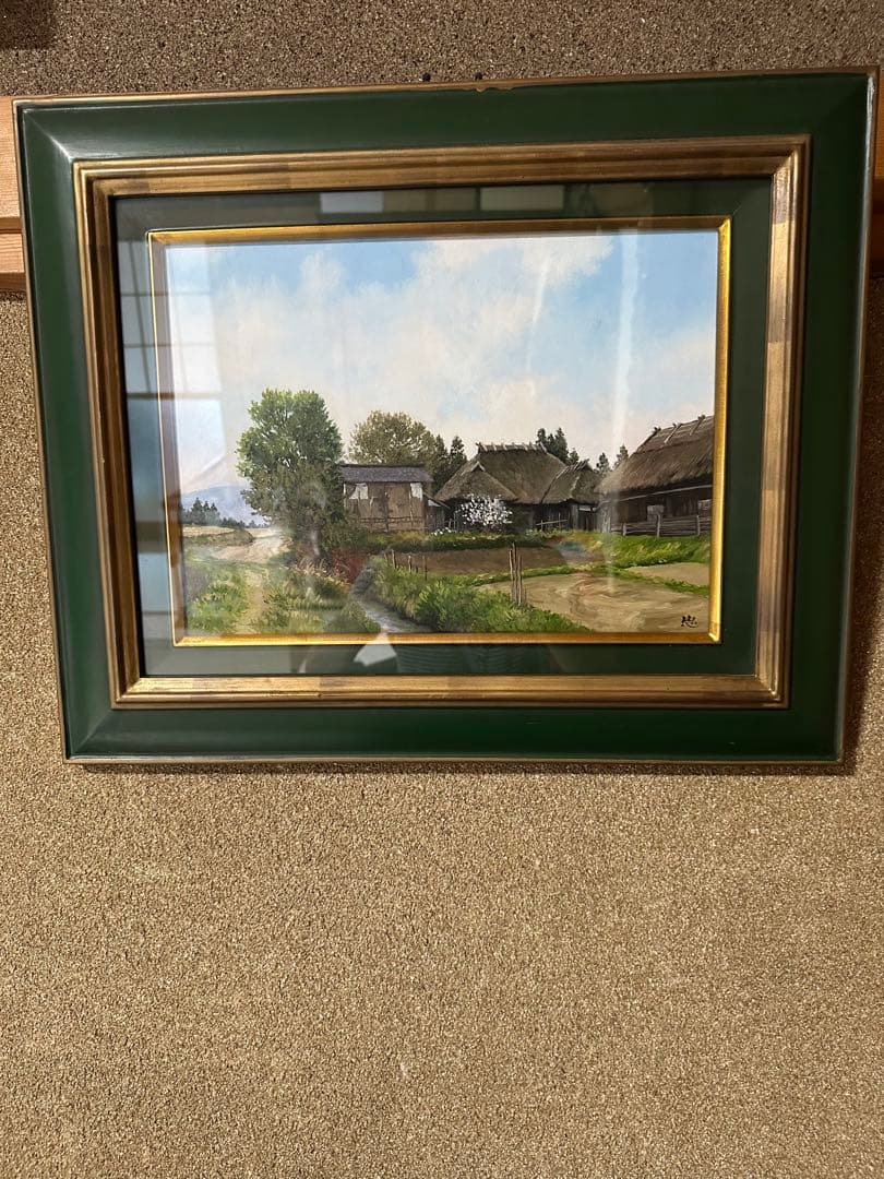 油絵　佐藤忠彦　早春の田舎家（群馬）