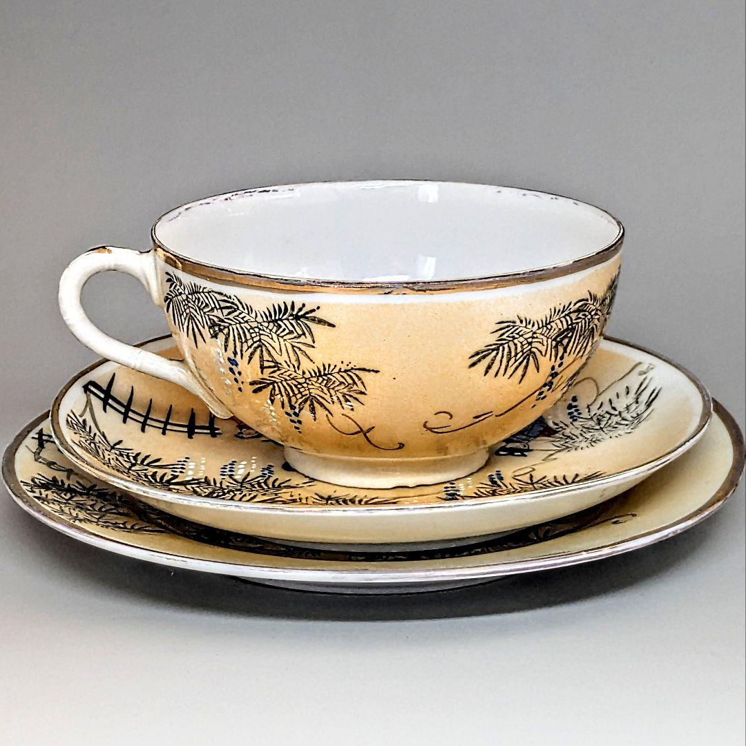 オールドニッポン 金彩白釉盛上装飾色絵風景紋様図 ＋オールドニッポン　銘 西田皿