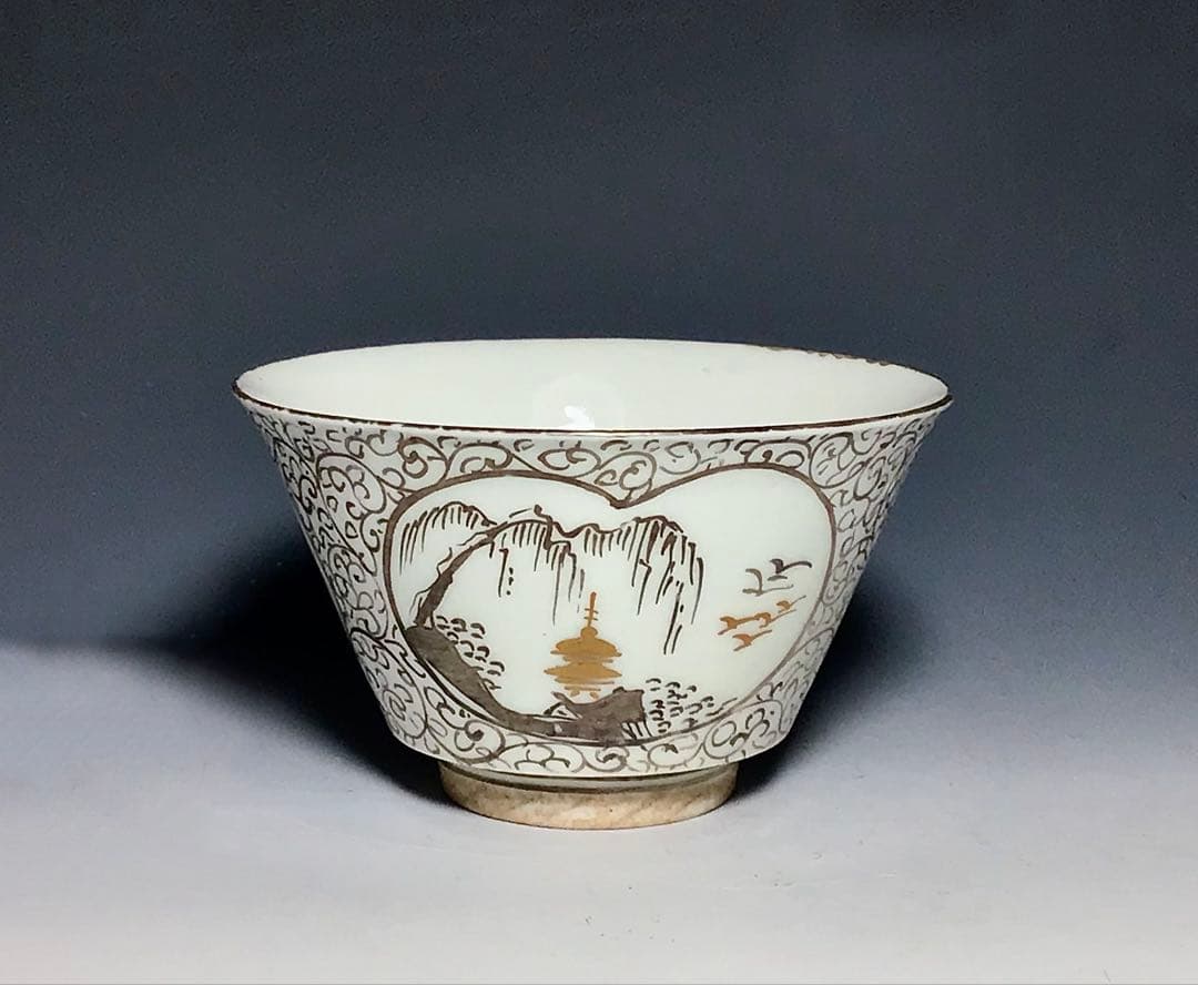 「古九谷」金銀彩窓絵二重塔文向付