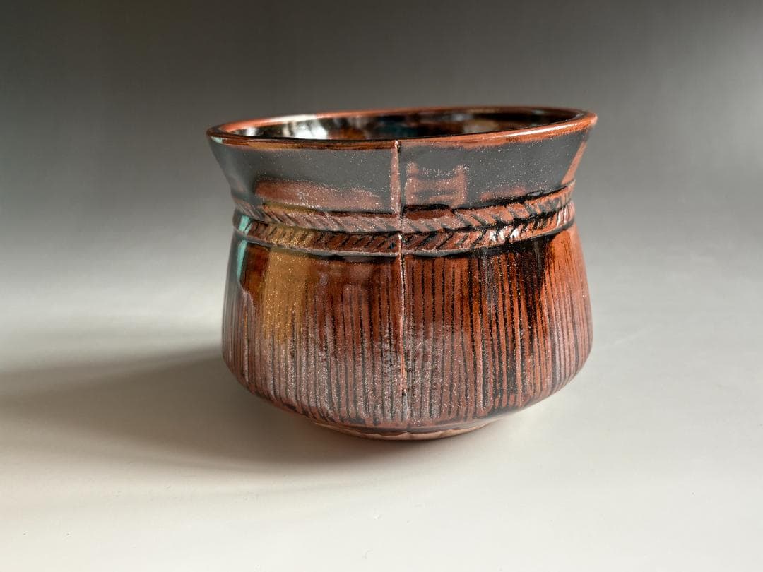 善光作　鉄釉　俵形　建水　茶道具