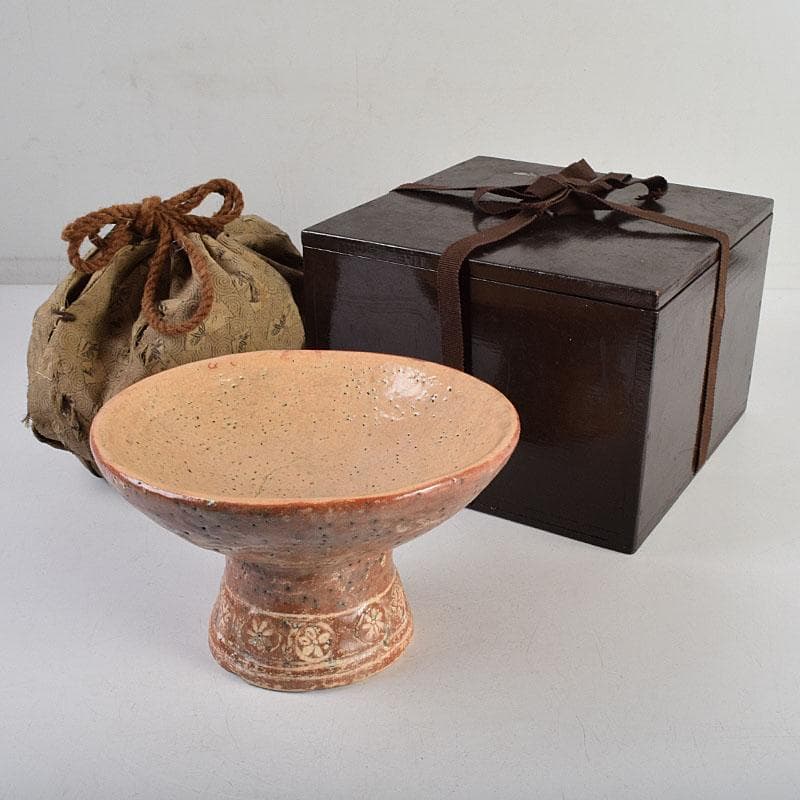 茶道具　佐々木松楽造　赤楽焼　大馬上盃　菓子器　仕覆付　共箱　M　R9476