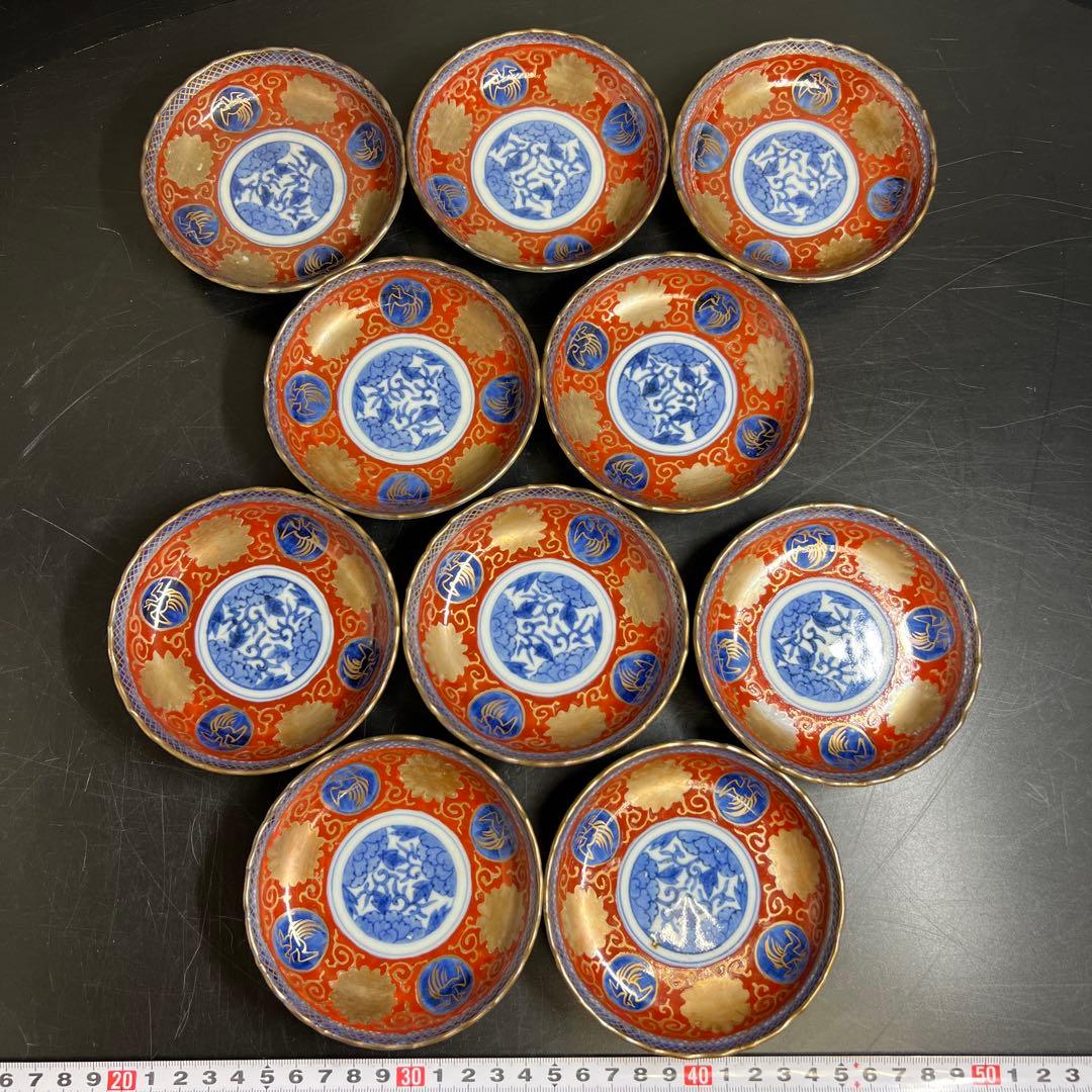古伊万里　上手赤絵小皿20枚　木箱付　約10.5㎝　東Y8-0116☆2Fトトサ