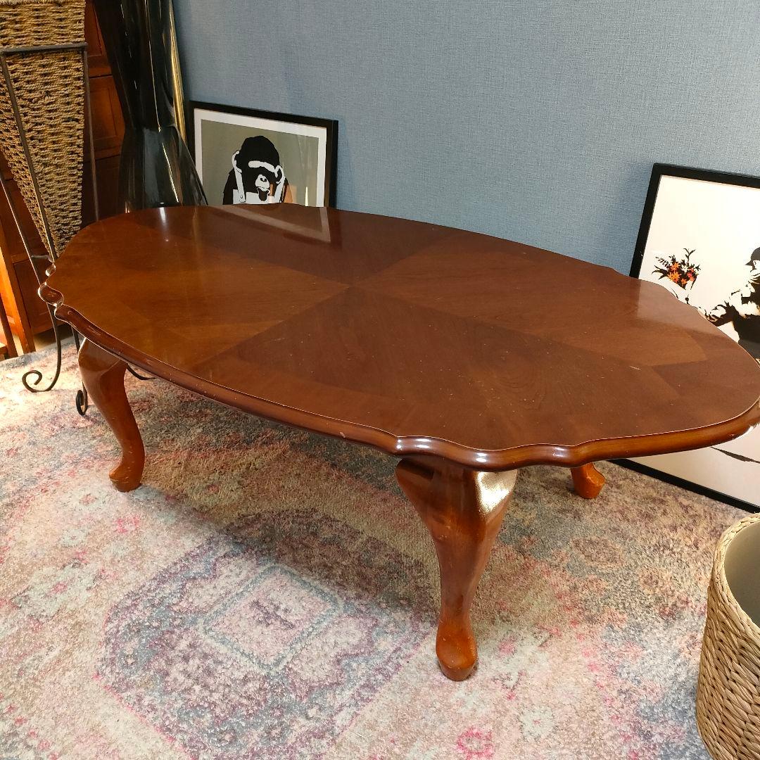 ロココ調 ローテーブル 猫脚 貝彫刻 オーバルテーブル