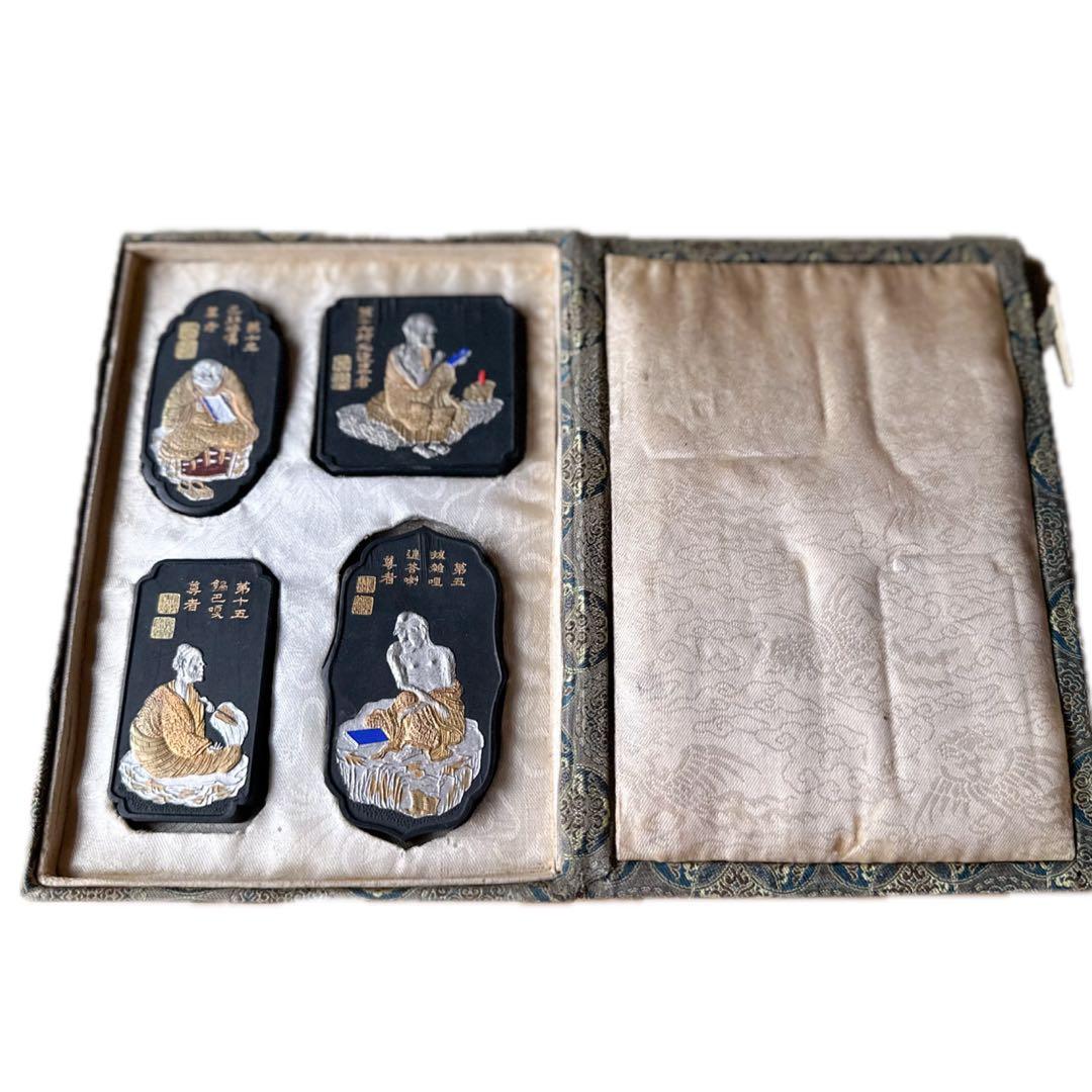 【未使用品】羅漢図古墨 墨 4丁 中国 安徽省 書道 骨董