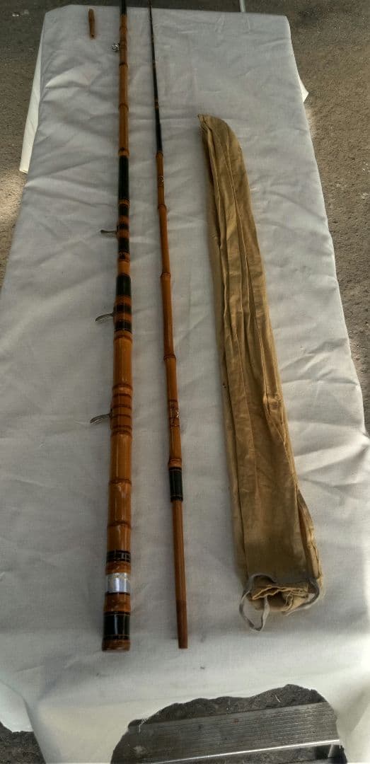 江戸和竿　銀座東作　 　　　ガイド付手バネ竿　良品