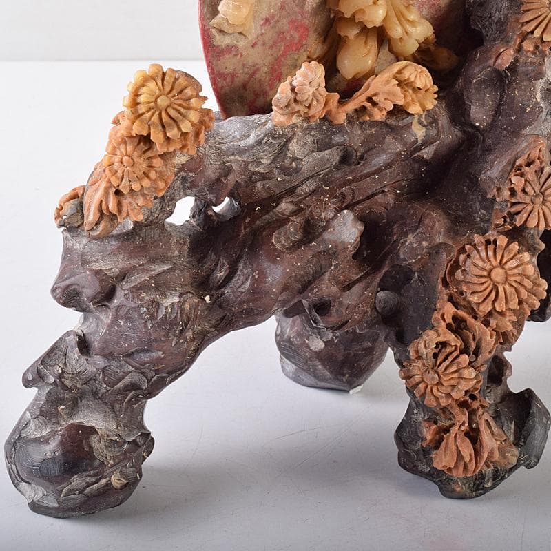 中国　玉石昌化鶏血石　魚蟹海老花刻　置物　床飾　約6㎏　F　R7946B