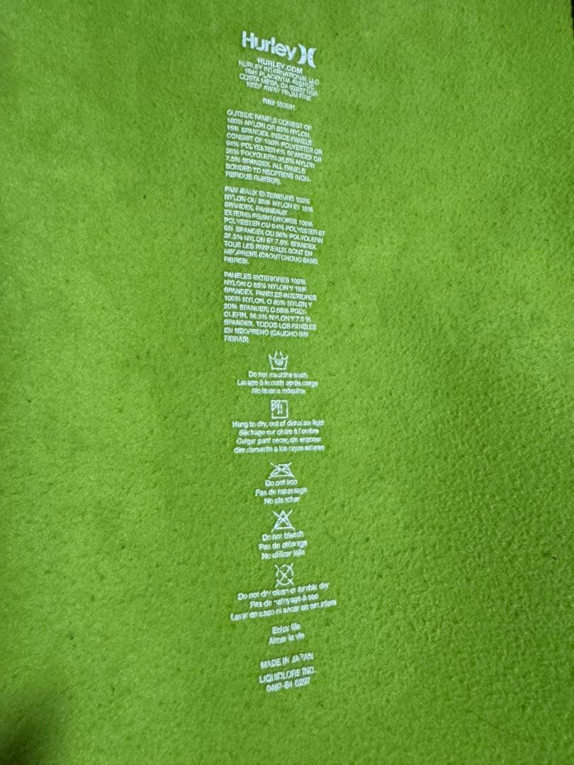 Hurley ハーレー　セミドライ　オール３ミリ オーダーＭＬ位　裏起毛