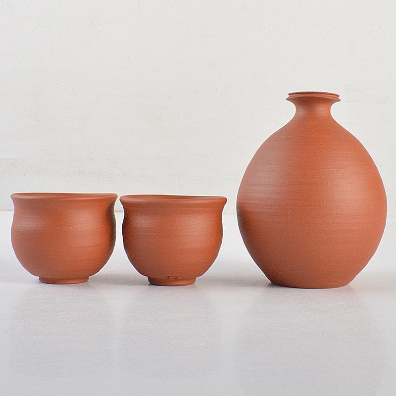 常滑焼　四代山田常山　山田絵夢　朱泥　徳利　酒器　共布共箱　V　R7538