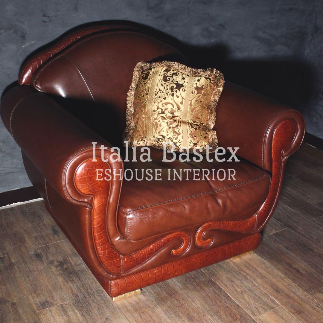 首都圏送無料〜　BASTEXイタリア超一流ソファ 総本革＋ワニ革　アンティーク