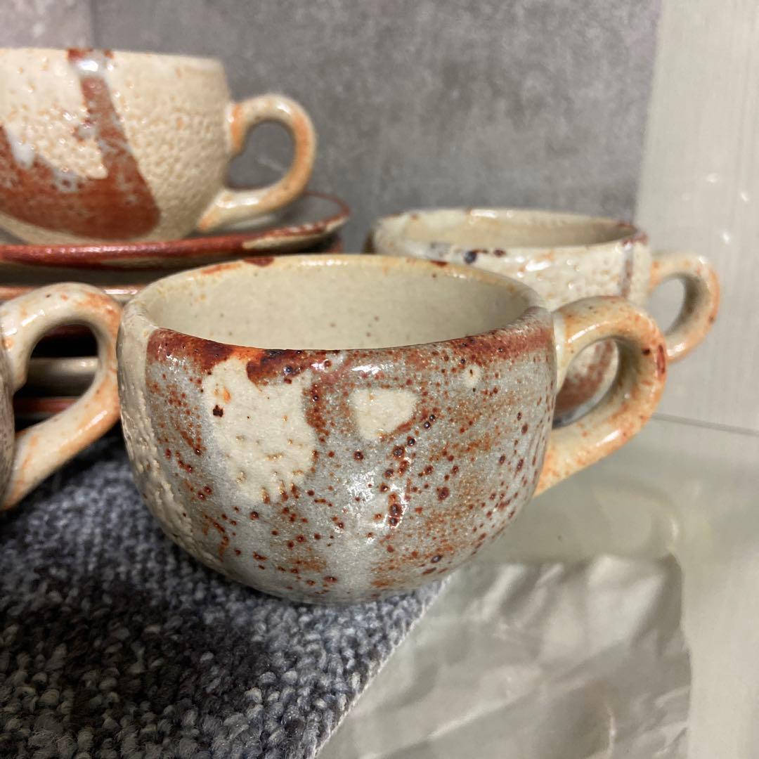 志野焼　北山窯　カップ&ソーサー　5客セット　コーヒーカップ