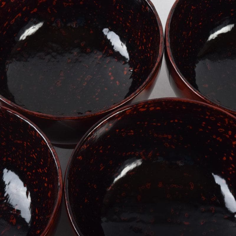 和食器　関谷二男作　漆塗　高台汁椀　五客　共箱　C　8494