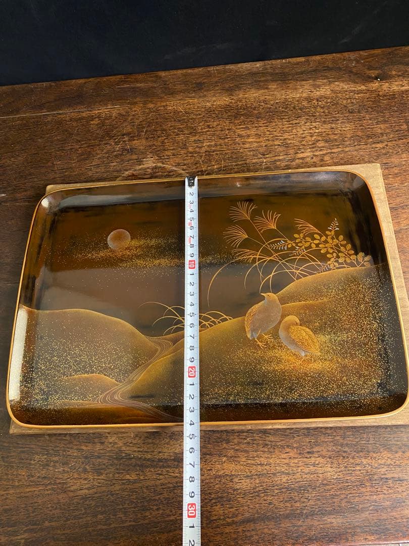 金蒔絵盆 金箔装飾　日本工藝　茶道具，古美術　骨董　漆器