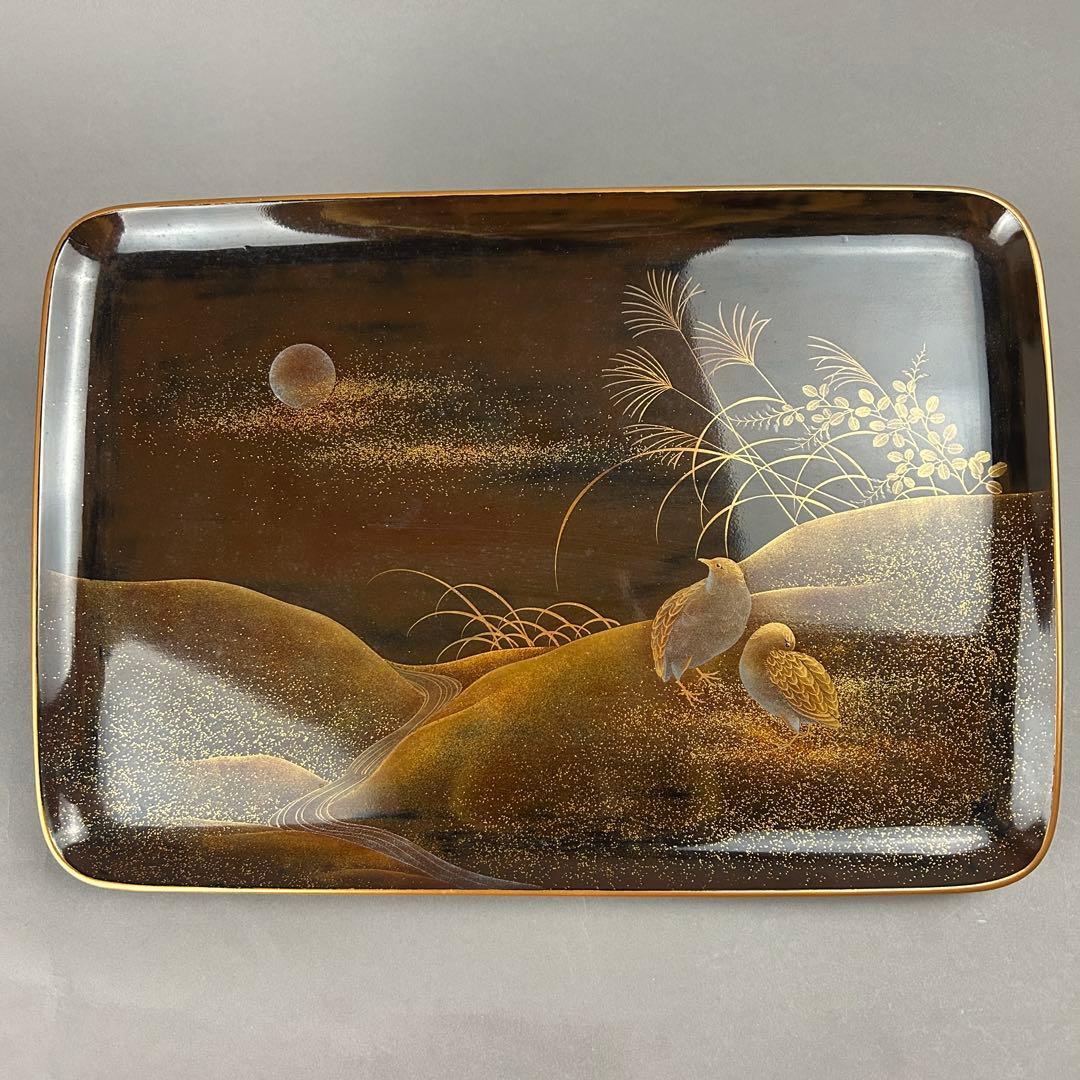 金蒔絵盆 金箔装飾　日本工藝　茶道具，古美術　骨董　漆器