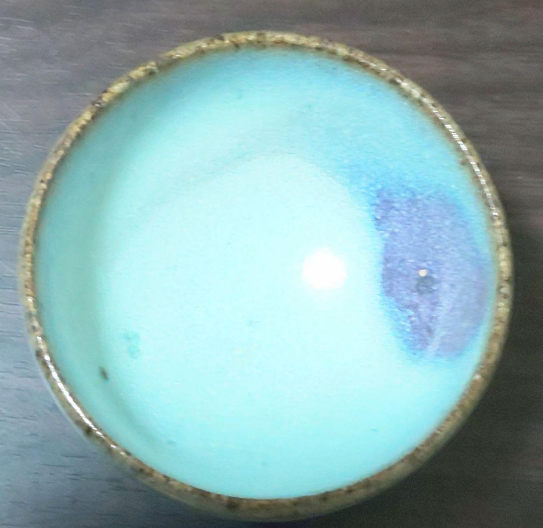 南宋時代 鈞窯紫斑紋盃 澱青釉紫紅斑盃 木製台座付 二客