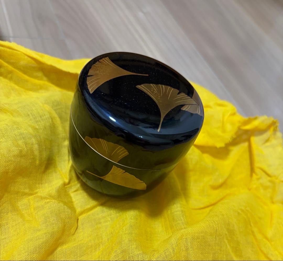 茶道具 棗 輪島塗 平野桂山作 銀杏蒔絵 共箱 共布