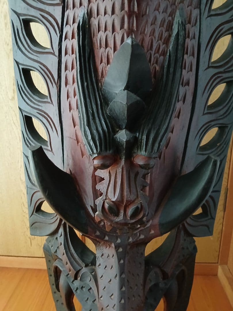 【大迫力】木彫り 仮面 マスク 90cm 壁掛け ティキ インテリア 魔除け