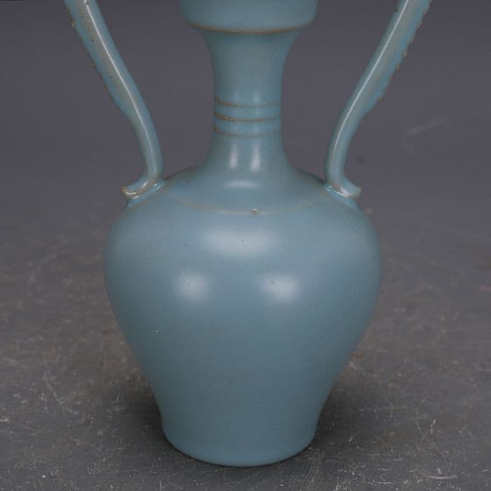 宋汝窯手製青釉支釘双龍尊瓶 景徳鎮 陶磁器 装飾品 現代工芸品 美術品 置物