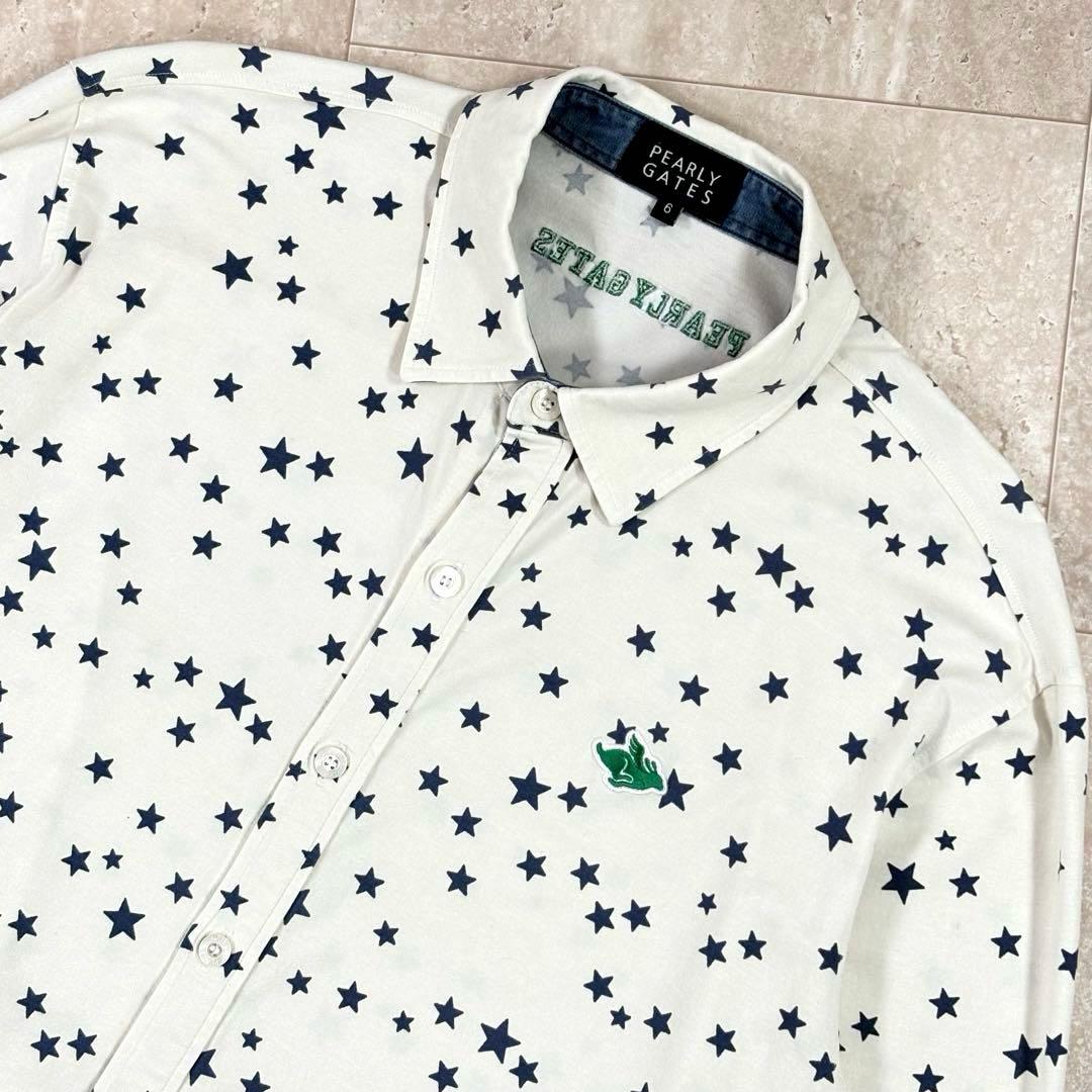 【パーリーゲイツ】長袖シャツ　星柄　6　アイボリー×ネイビー　メンズ　XL LL