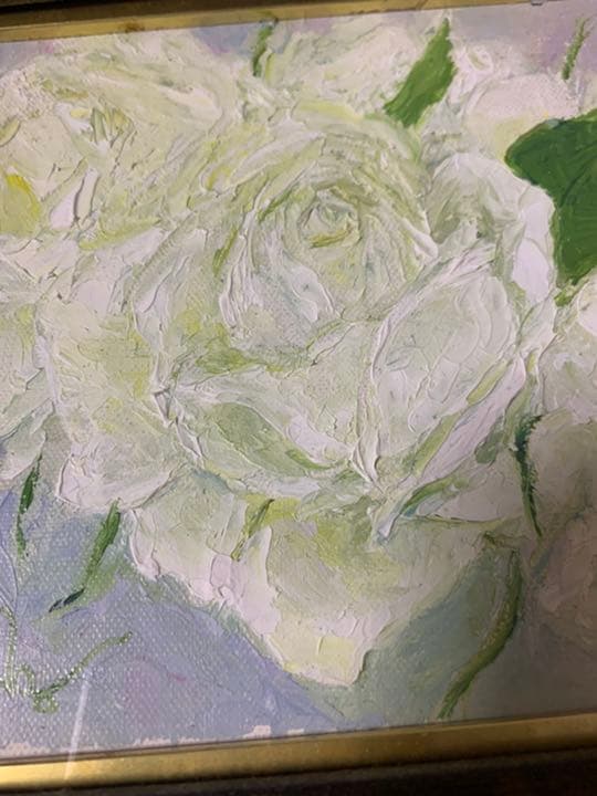 葦原邦子作「白いバラほのかに」油絵