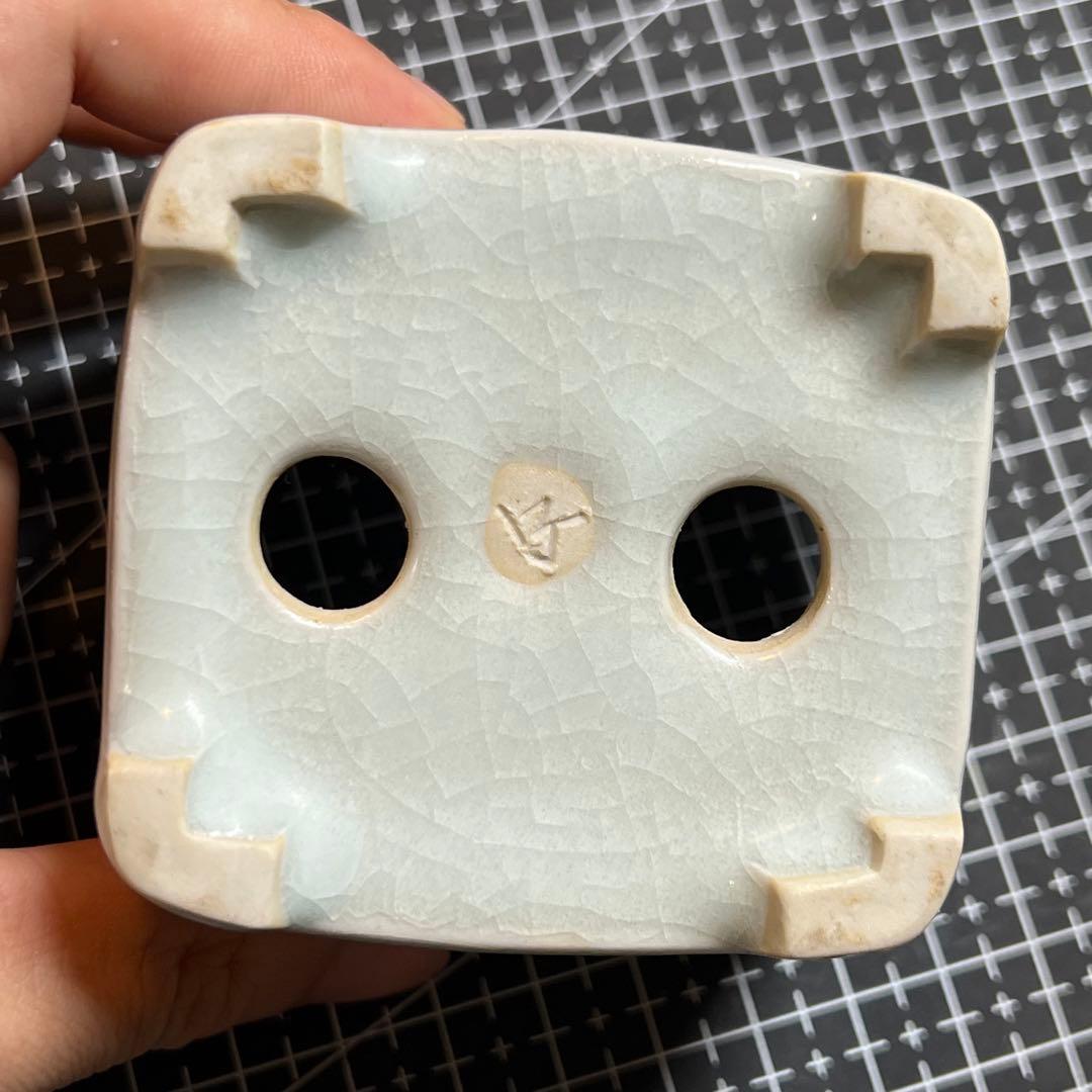 740.町直 五彩蛙切立長方 盆栽鉢 植木鉢 7.5*6.9*5.2cm