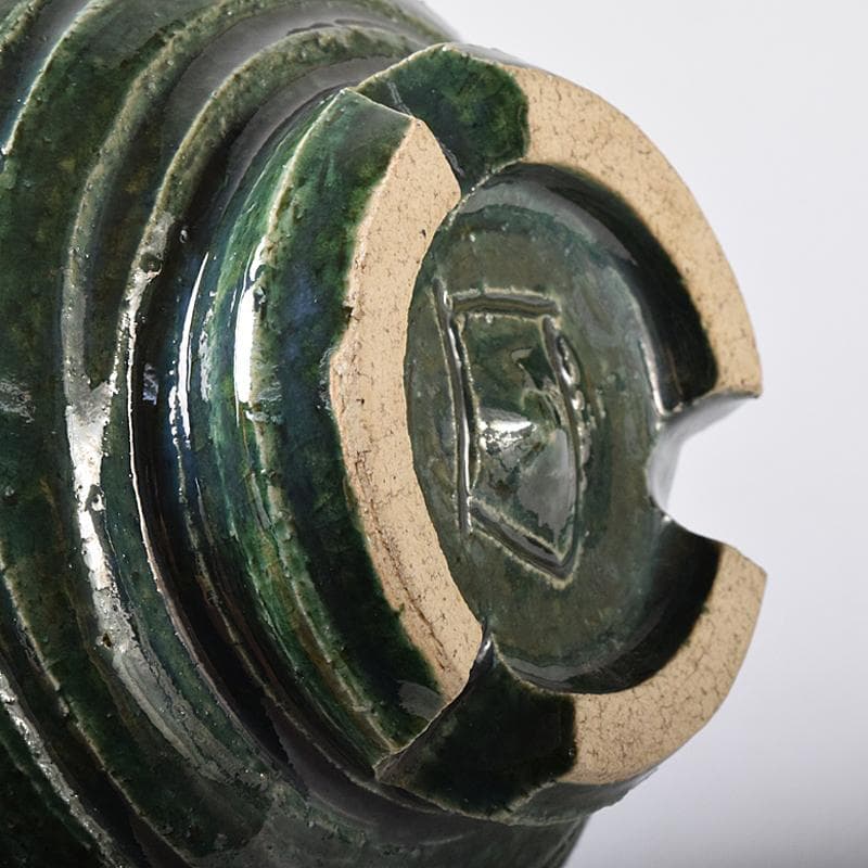 北大路魯山人作　織部焼　於里辺　茶碗　共布共箱　M　R8325