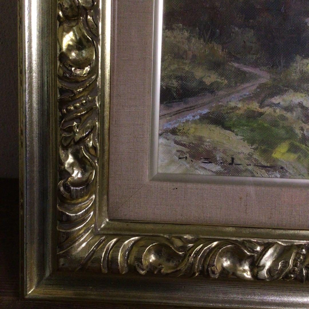 No4035額装　佐田光「南駒ヶ岳」　油彩画　F4号　直筆サイン　美術　送料無料